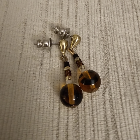 Beaded Drop Earrings (Amber Color) - Picture 2 of 3